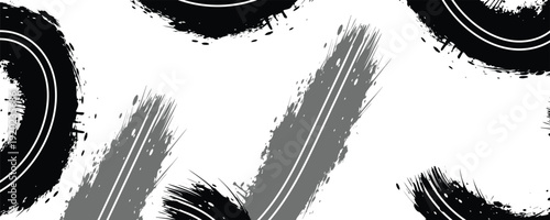 Black Grunge Brush Stroke and Circular Ink Texture Background