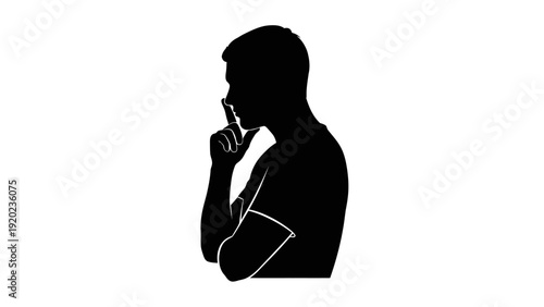 Silhouette of a Man Gesturing Silence with Finger to Lips.