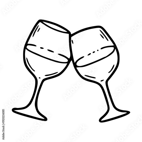 hand drawn cheers wine glass graphic for romantic dinner