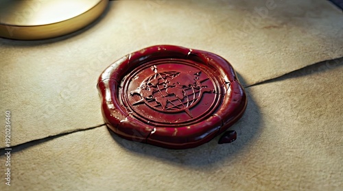 Wallpaper Mural Antique Red Wax Seal on Vintage Parchment With Global Emblem and Decorative Metal Piece Torontodigital.ca