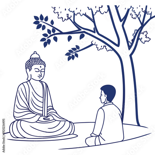 Simple Buddha and Person Scene