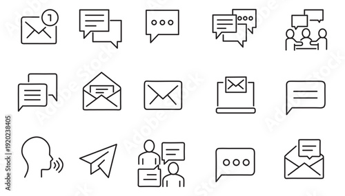 Communication Line Icon Set with Editable Stroke Vector Illustration