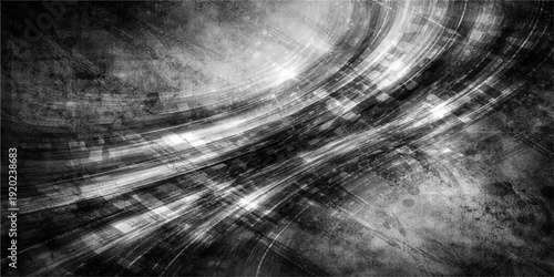 Abstract grunge metallic background with brushed steel texture and circular industrial design illustration