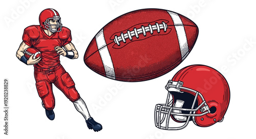 Vintage American Football Collection Vector Illustration Set
