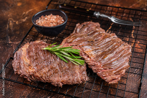 Tableau sur toile Grilled bavette flap steak also known as arrachera machete or skirt steak served