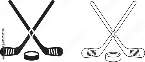 Crossed hockey sticks and puck vector illustration