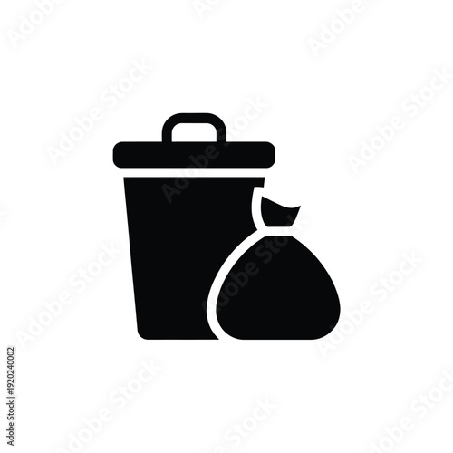 Simple black silhouette of a waste bin with a trash bag