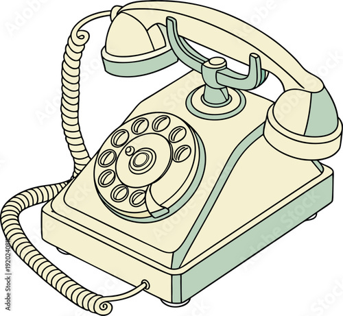 Vintage beige and green rotary phone with receiver off hook