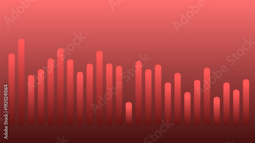 Red gradient background with vertical bars of varying heights creates dynamic abstract pattern