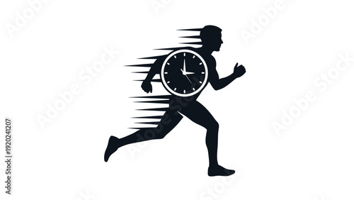 Silhouette of a man running with a clock for a body symbolizing time.