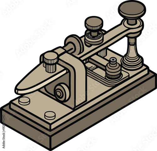 Vintage telegraph machine with brass and brown tones antique communication