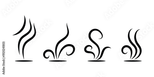 Smoke and steam icon set. fire, coffee, fragrance, and flame elements. Smoke smell, steam aroma heat icon vector illustration.