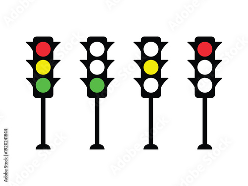Traffic control lights. Red, yellow and green vector. Road Traffic Lights on white background.