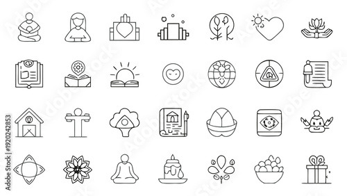 Mental Health and Yoga Wellness Vector Line Art