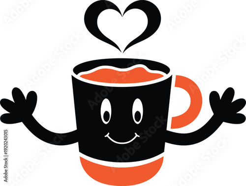Cute Coffee Cup Character with Heart - Offering Warm Hug and Love Isolated white background