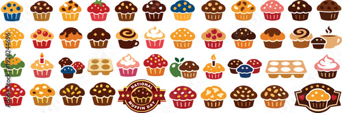 National Muffin Day Muffin Icon Set Colorful Dessert Collection