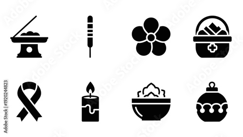 Collection of diverse icons representing various concepts like remembrance, celebration, and well-being