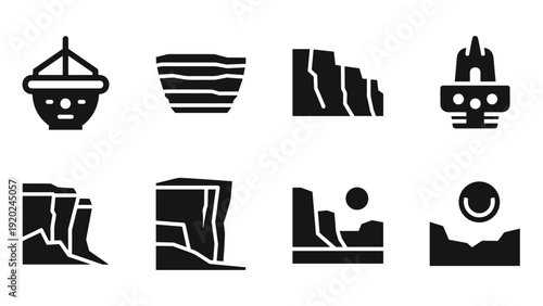Collection of black icons representing geological formations and natural landscapes
