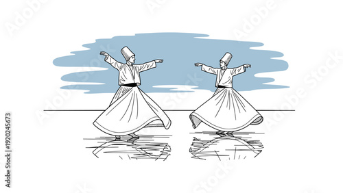 Two Whirling Dervishes Performing Sufi Dance in Traditional Attire