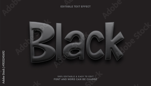 Black 3D Puffy Text Effect, Glossy Plastic Embossed Lettering on Dark Background