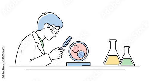 Scientist Examining Petri Dish Contents Closely.