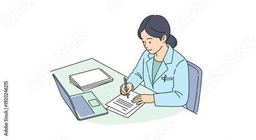 Female Doctor Writing on Medical Chart.