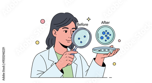 Scientist Examining Petri Dish with Bacteria Growth.