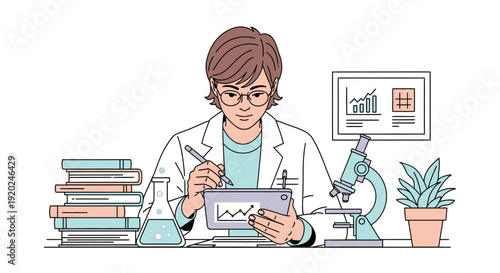 Female Scientist Analyzing Data on Tablet.
