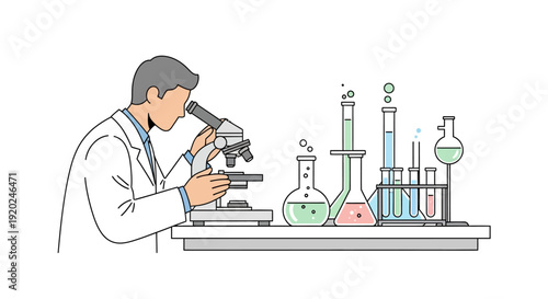 Scientist Examining Sample with Microscope Equipment.