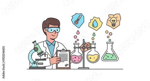 Scientist Conducting Laboratory Experiment with Chemicals.