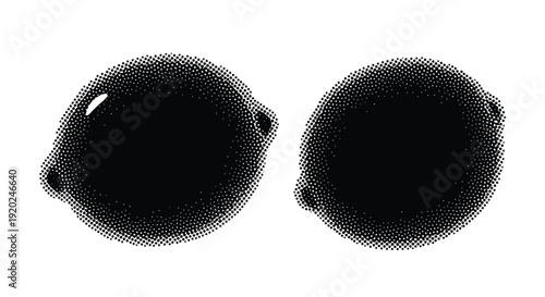 Two black olives in a dotted halftone style against a white background