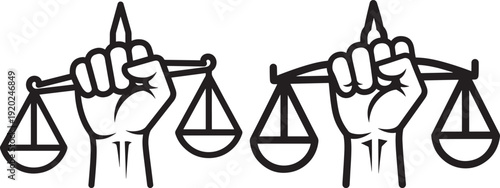 Fist Holding Scales of Justice Icon: Symbolizing Fairness, Law, and Equality