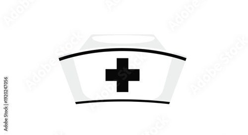 Simple black and white illustration of a classic nurse s cap with a cross