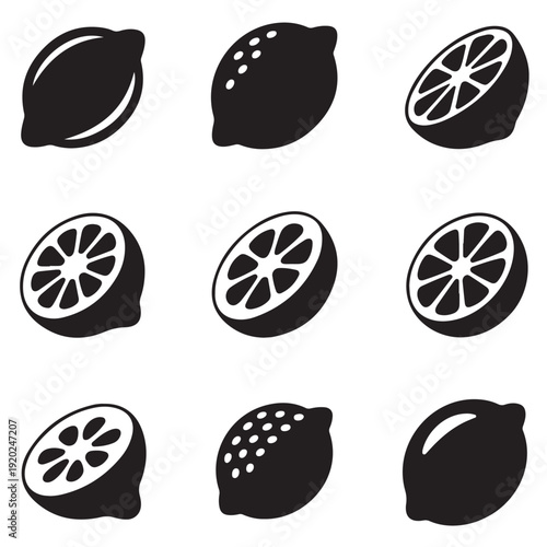 Modern Citrus Lemon Icon Collection