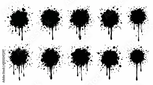 Dripping Ink Splatter Vector – Black Paint Blots with Drips and Splatters for Grunge Backgrounds, Urban Art, Horror Themes, and Creative Design Overlays