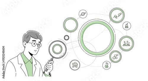 Scientist Examining Data with Magnifying Glass.