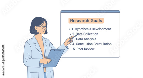 Female Scientist Presenting Research Goals on Screen.