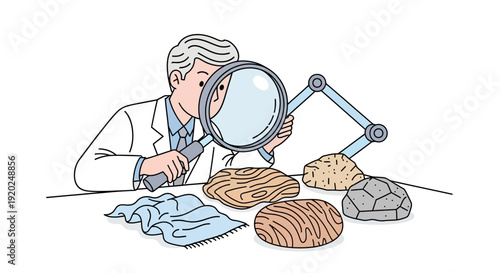 Scientist Examining Fossils with Magnifying Glass.
