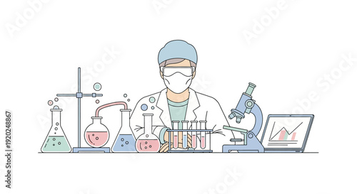 Scientist Working in Laboratory with Equipment.