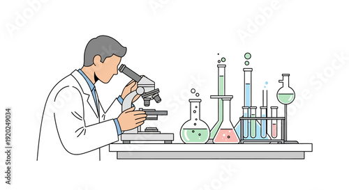 Scientist Examining Sample with Microscope Equipment.