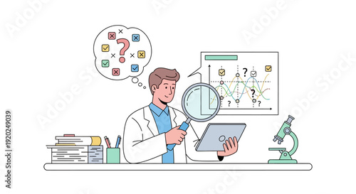 Scientist Examining Data with Magnifying Glass.