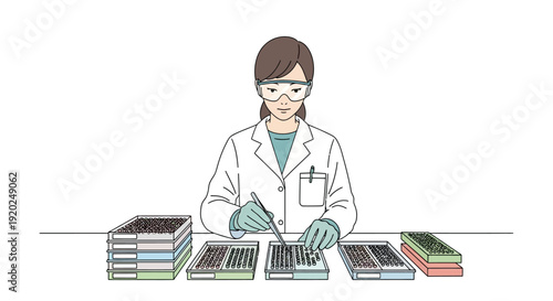 Scientist Working with Laboratory Equipment and Files.