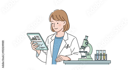 Female Scientist Examining Data in Laboratory Setting.