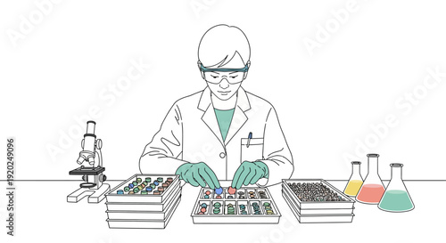 Scientist Working in Laboratory with Equipment.