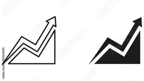 Upward trending graph with arrow, outline and filled styles for finance
