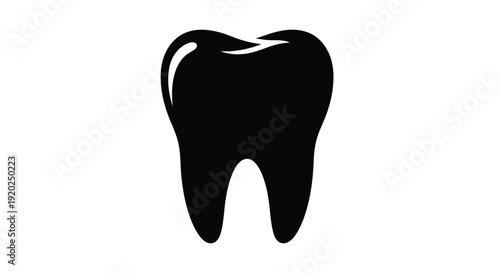 A simple black silhouette of a human molar tooth on a white background