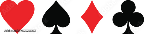 Playing Card Suit Symbols Vector with Heart Spade Diamond and Club Icons for Casino Games Poker Design and Classic Card Graphics