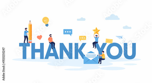 Thank You Typography with People Illustration.