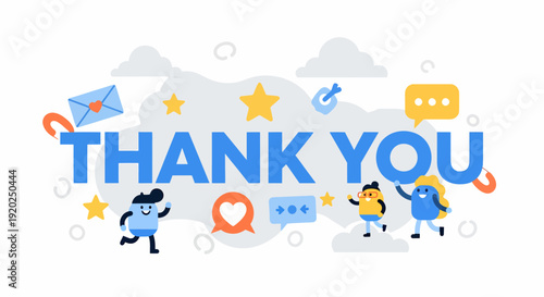 Thank You Message with Cartoon Characters.