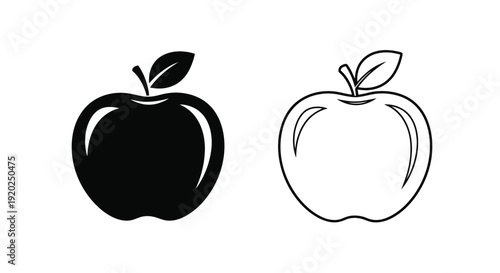 Two apple illustrations one solid black and one outlined in white